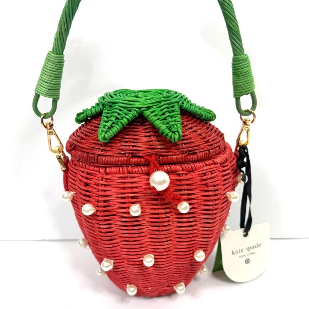 KATE SPADE NEW YORK x TARGET Strawberry Basket Bucket Bag NEW Red W Faux Pearls